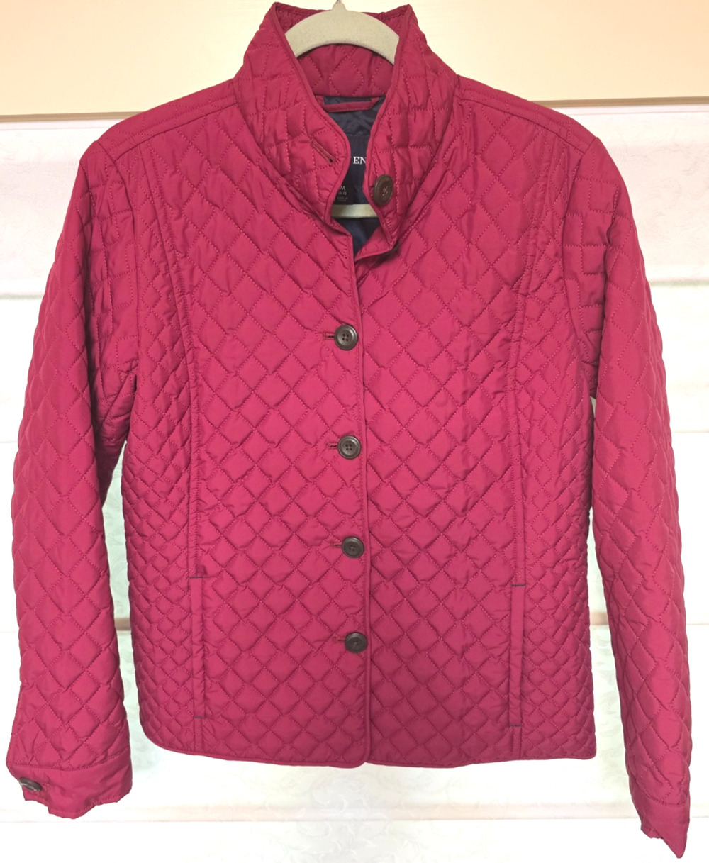 Lands End Jacket Womens Medium Burgundy Quilted Button Front Lightweight Coat